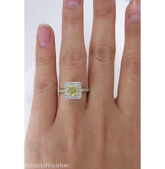 GIA 1.55ct Estate Vintage Fancy Yellow Radiant Diamond Engagement Wedding Ring Platinum