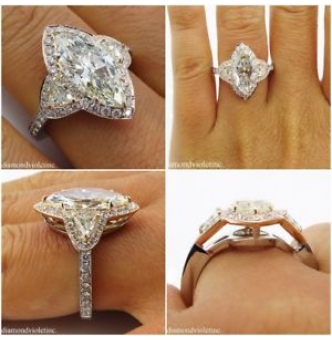 RESERVED...4.01ct Estate Vintage Marquise Diamond Three Stone Engagement Wedding 14k Gold Ring EGL USA