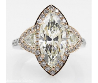 RESERVED...4.01ct Estate Vintage Marquise Diamond Three Stone Engagement Wedding 14k Gold Ring EGL USA