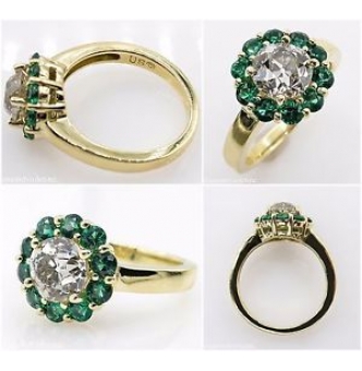 1.82ct Estate Vintage Old European Diamond Cluster Engagement Wedding 18k Yellow Gold Ring 
