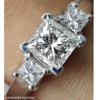 RESERVED GIA 1.60ct Estate Vintage Princess Diamond Three Stone Engagement Wedding 14k White Gold Ring