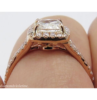 RESERVED... GIA 1.84ct Estate Vintage Cushion Diamond Engagement Wedding 14k Rose Gold Halo Ring