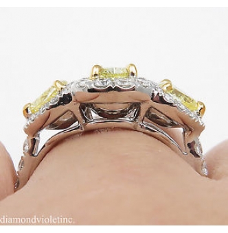 RESERVED... GIA 2.58ct Estate Vintage Yellow Pear Diamond Three Stone Engagement Wedding Platinum Ring 