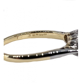 Art Deco Antique Engagement Wedding Anniversary  Three Stone Sapphire and Diamond Platinum 18K Yellow Gold Ring.