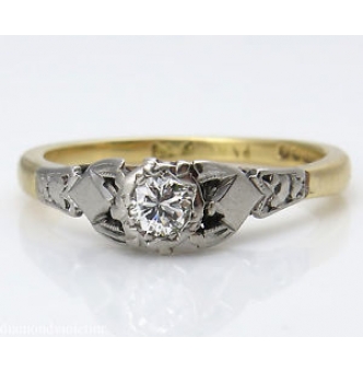 RESERVED... 0.16ct Antique Vintage Diamond Solitaire Engagement Wedding 18k Yellow Gold Platinum Ring