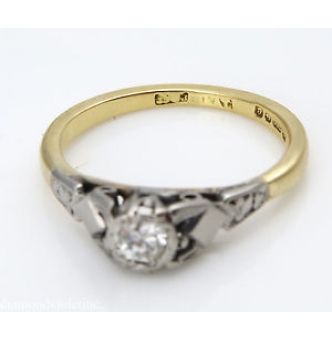 RESERVED... 0.16ct Antique Vintage Diamond Solitaire Engagement Wedding 18k Yellow Gold Platinum Ring
