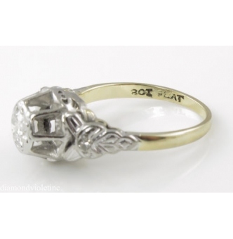 0.38ct Antique Vintage Art Deco Old European Diamond Solitaire Engagement Wedding 18k Yellow Gold Platinum Ring