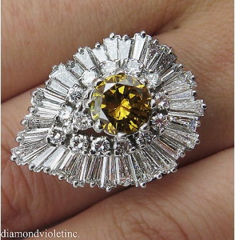 RESERVED.... GIA 4.20ct Estate Vintage Retro CIRCA 1950s Fancy Brownish Yellow Round Diamond “BALLERINA” 18k White Gold Ring 
