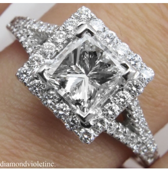 GIA 1.48ct Estate Vintage Princess Diamond Engagement Wedding 18k White Gold Ring E VS1