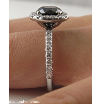 3.00ct Estate Vintage Fancy Black Round Diamond Engagement Wedding 18k White Gold Ring EGL USA