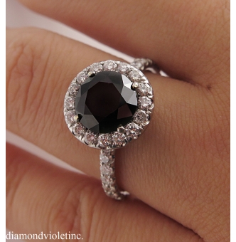 3.00ct Estate Vintage Fancy Black Round Diamond Engagement Wedding 18k White Gold Ring EGL USA