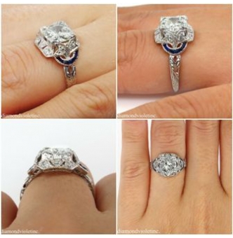 RESERVED... 1.71CT Antique Vintage Old Euro Diamond Sapphire Engagement Wedding Platinum Ring EGL USA