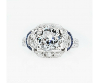 RESERVED... 1.71CT Antique Vintage Old Euro Diamond Sapphire Engagement Wedding Platinum Ring EGL USA