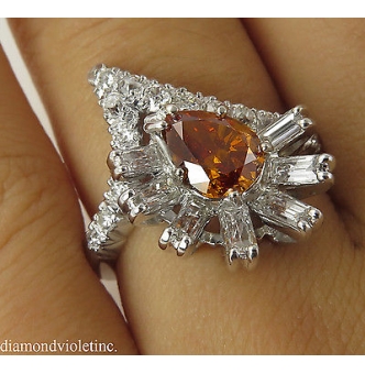 RESERVED... GIA 1.81ct Estate Vintage Fancy Orange Pear Diamond Cluster Anniversary 14k White Gold Ring 