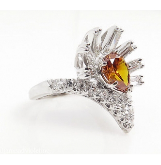 RESERVED... GIA 1.81ct Estate Vintage Fancy Orange Pear Diamond Cluster Anniversary 14k White Gold Ring 