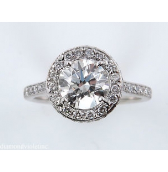 RESERVED... GIA 1.55ct Estate Vintage Round Diamond Halo Engagement Wedding 14k White Gold Ring