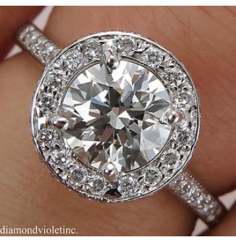 RESERVED... GIA 1.55ct Estate Vintage Round Diamond Halo Engagement Wedding 14k White Gold Ring