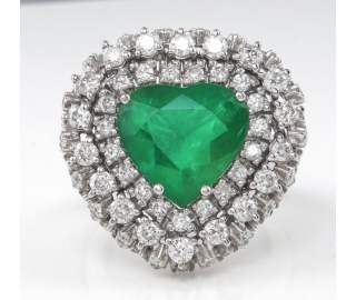 RESERVED... GIA 6.89ct Estate Vintage Brazilian Green Emerald Diamond Ballerina Cluster Platinum Ring 