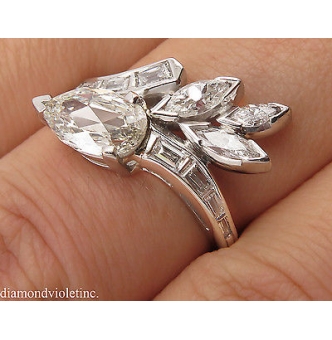 RESERVED... GIA 1.90ct Estate Vintage Old Pear Diamond Fashion Right Hand Platinum Ring 