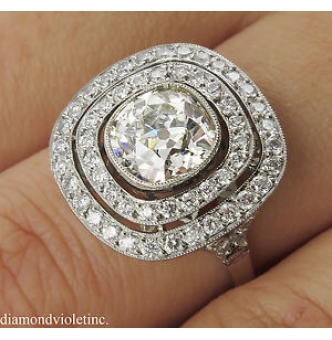 RESERVED....2.26ct Antique Vintage Old Mine Diamond Cluster Engagement Wedding Platinum Ring EGL USA