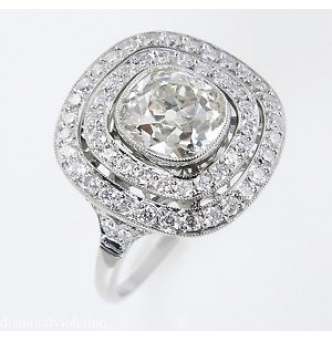 RESERVED....2.26ct Antique Vintage Old Mine Diamond Cluster Engagement Wedding Platinum Ring EGL USA