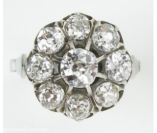 RESERVED... 1.92ct Antique Vintage Edwardian Old Mine Diamond Cluster Engagement Wedding Platinum Ring 
