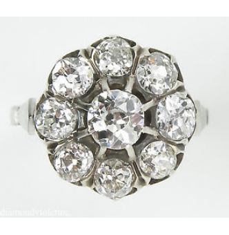 RESERVED... 1.92ct Antique Vintage Edwardian Old Mine Diamond Cluster Engagement Wedding Platinum Ring 