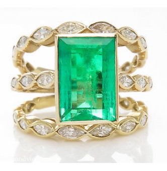 RESERVED... GIA 4.75ct Estate Vintage Colombian Green Emerald Diamond Engagement Wedding 18k Yellow Gold Ring 