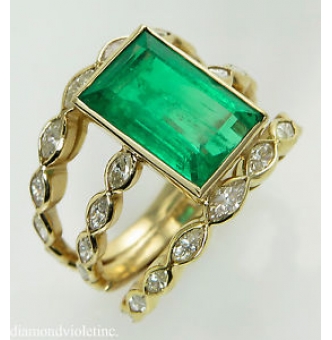 RESERVED... GIA 4.75ct Estate Vintage Colombian Green Emerald Diamond Engagement Wedding 18k Yellow Gold Ring 