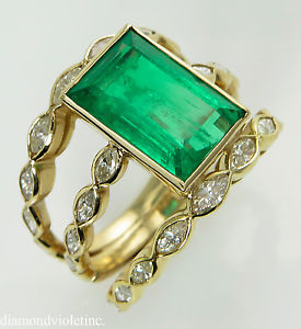 RESERVED... GIA 4.75ct Estate Vintage Colombian Green Emerald Diamond ...