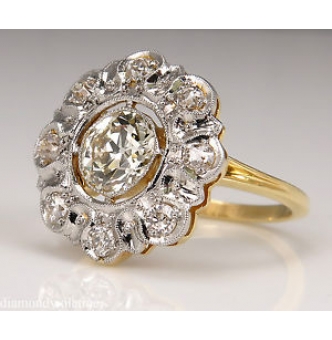RESERVED... 1.28ct Antique Vintage Old European Diamond Cluster Engagement Wedding 18k Yellow Gold Ring EGL USA
