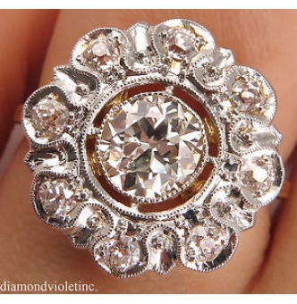 RESERVED... 1.28ct Antique Vintage Old European Diamond Cluster Engagement Wedding 18k Yellow Gold Ring EGL USA