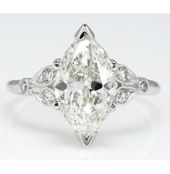 RESERVED... 2.25ct Antique Vintage Art Deco Old Euro Marquise Diamond Engagement Wedding Platinum ring EGL USA 