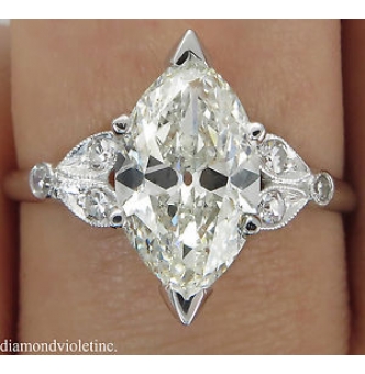 RESERVED... 2.25ct Antique Vintage Art Deco Old Euro Marquise Diamond Engagement Wedding Platinum ring EGL USA 