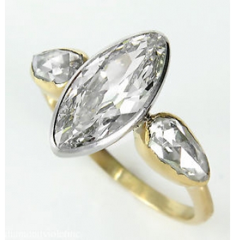 RESERVED... GIA 2.55ct Antique Vintage Old Marquise Diamond 3 Stone Engagement Wedding 18k Yellow Gold Ring 