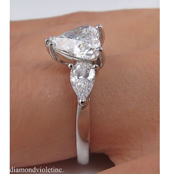 RESERVED... GIA 2.71ct Estate Vintage Heart Diamond 3 Stone Engagement Wedding Platinum Ring 