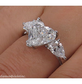 RESERVED... GIA 2.71ct Estate Vintage Heart Diamond 3 Stone Engagement Wedding Platinum Ring 
