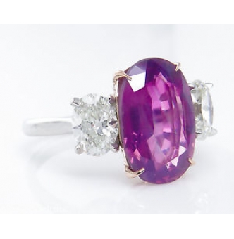 RESERVED..GIA 5.50ct Estate Vintage NO HEAT Pink Sapphire Diamond 3 Stone Engagement Wedding Platinum Ring 
