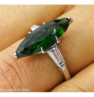 RESERVED... GIA 3.85ct Estate Vintage Green Tourmaline Diamond Engagement Wedding Platinum Ring 