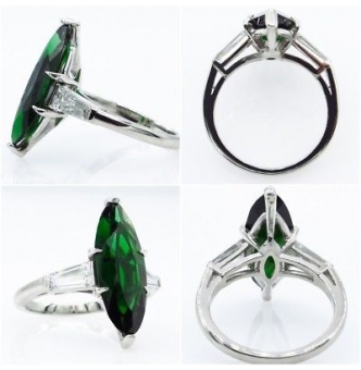RESERVED... GIA 3.85ct Estate Vintage Green Tourmaline Diamond Engagement Wedding Platinum Ring 