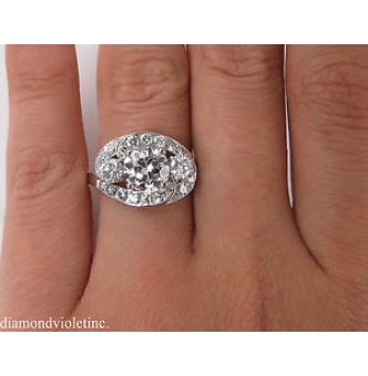 RESERVED... GIA 2.60ct Estate Vintage Old European Diamond Cluster Engagement Wedding Platinum Ring 