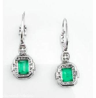 Reserved GIA 4.80ct Antique Vintage Art Deco Untreated Natural Colombian Green Emerald Diamond Drop Dangle Earrings Platinum