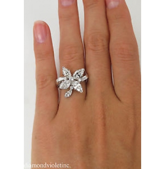 RESERVED... GIA 2.69ct Estate Vintage Marquise Diamond Cluster Right Hand Fashion Ring in Platinum