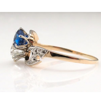 RESERVED... 0.80ct Antique Vintage Victorian Old European Diamond Sapphire Crossover Engagement Wedding 14k Yellow Gold Ring