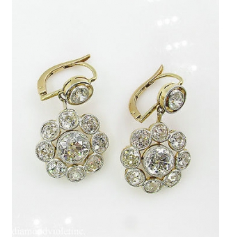 RESERVED... 9.50ct Antique Vintage Victorian CIRCA 1890 Old European Diamond Drop Dangle 18k Yellow Gold Earrings EGL USA