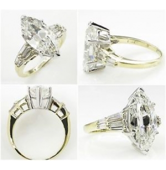 RESERVED... 5.20ct Estate Vintage Marquise Diamond Engagement Wedding Platinum/18k Yellow Gold Ring EGL USA