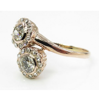 RESERVED... 1.43ct Estate Vintage Old European Diamond Bypass Crossover Engagement Wedding 18k Rose Gold Ring 