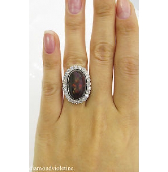 RESERVED... 7.21ct Estate Vintage Australian Black Opal Cluster Engagement Wedding Platinum Ring 