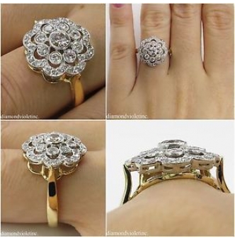 RESERVED... 1.35ct Estate Vintage Round Diamond Cluster Engagement Wedding Platinum/18k Yellow Gold Ring 