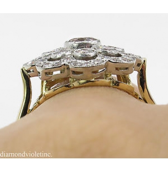 RESERVED... 1.35ct Estate Vintage Round Diamond Cluster Engagement Wedding Platinum/18k Yellow Gold Ring 